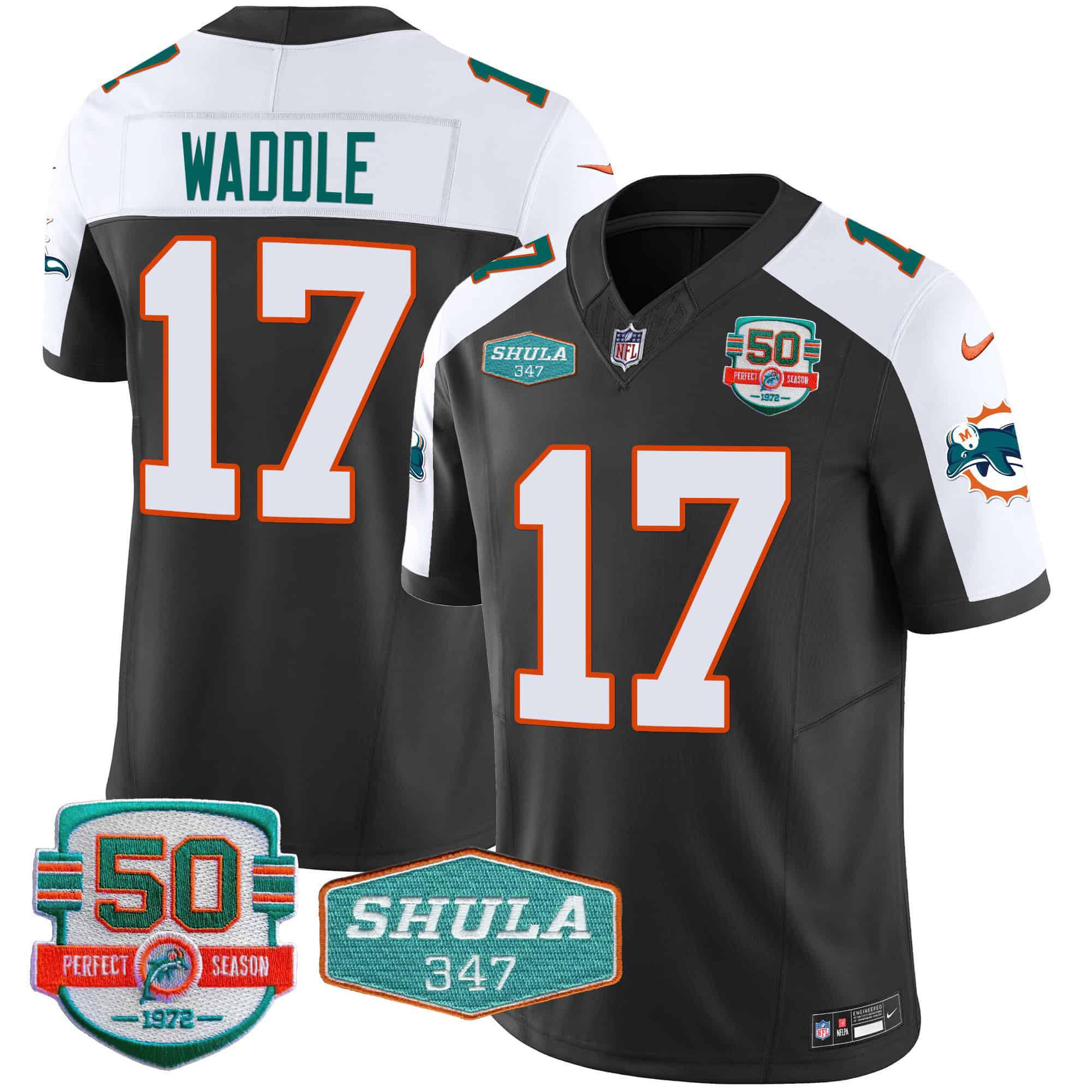 Men Miami Dolphins #17 Waddle Black 2024 Nike Throwback Shula 347 Patch Vapor NFL Jersey